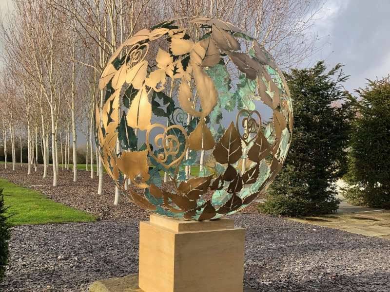 Birch Leaf Brass 1.2m Sphere Handmade Garden Sculpture