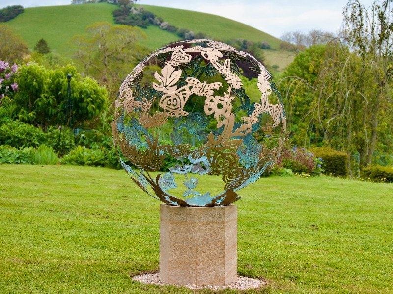 Butterfly Brass 0.95m Sphere Handmade Garden Sculpture