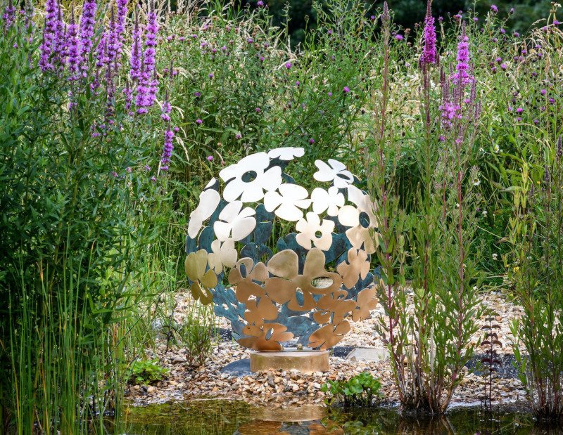 Hydrangea Brass 0.7m Double Dish Ellipsoid Handmade Garden Sculpture