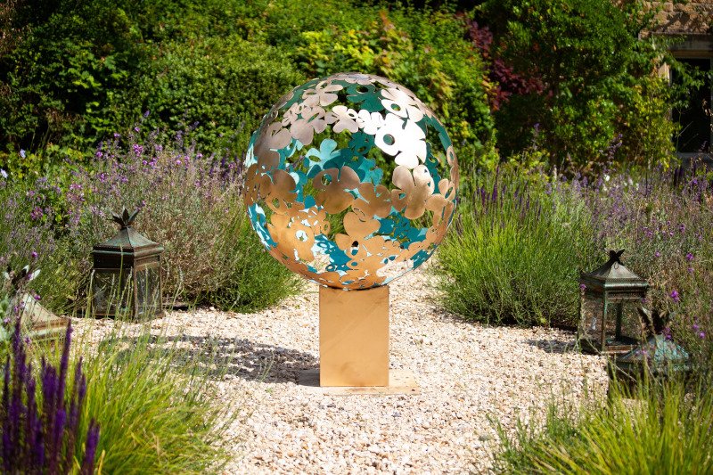 Hydrangea Brass 0.95m Sphere Handmade Garden Sculpture