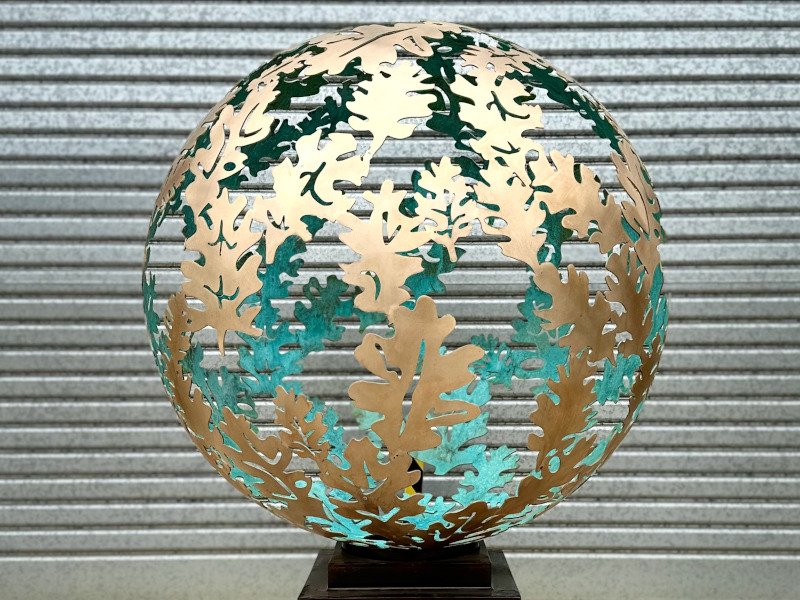 Oak leaf Brass 0.95m Sphere Handmade Garden Sculpture